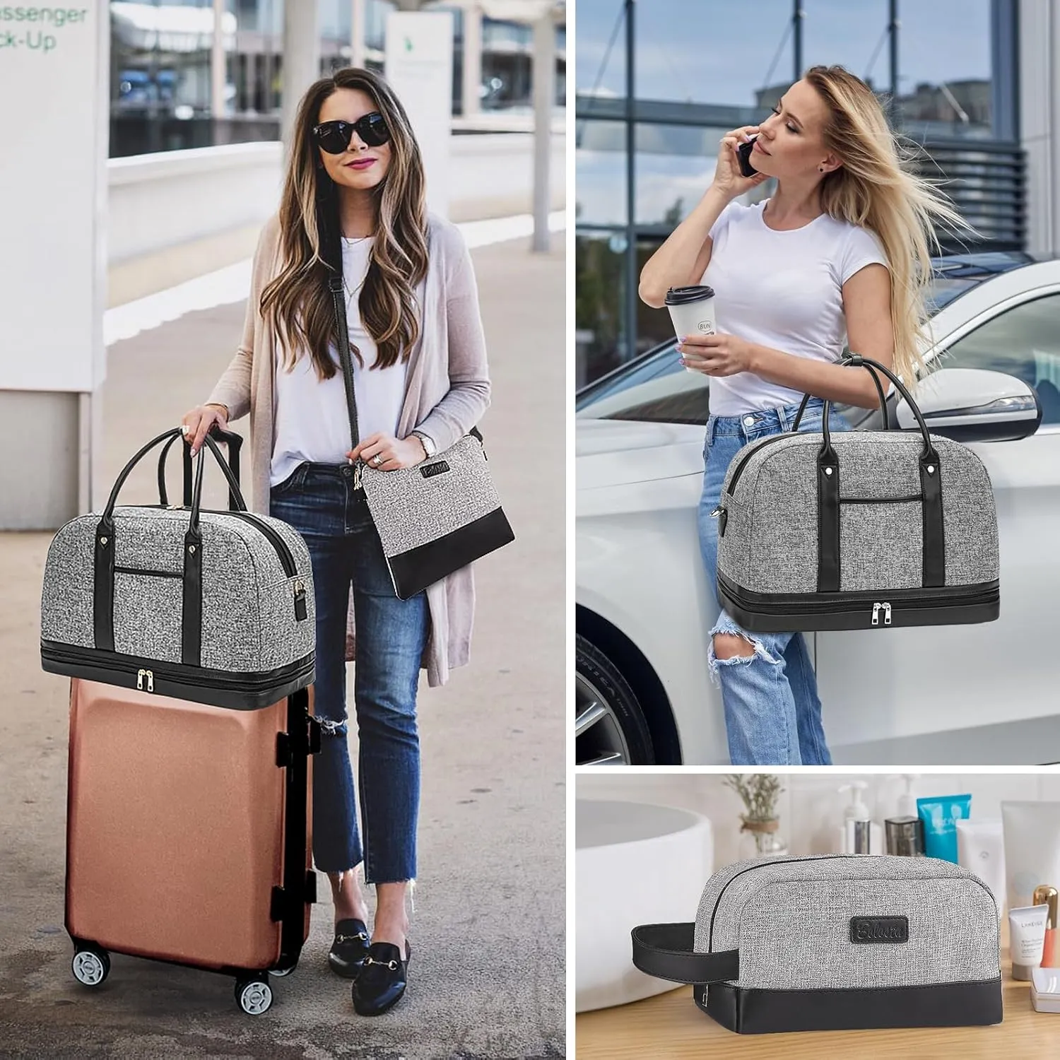 Weekender Bag for Women Canvas Overnight Bag Large Travel Tote Bag Carry on Shoulder Duffle Bag With Shoe Compartment,Perfect for Travel/Daily Use/Birthday Gift ??
