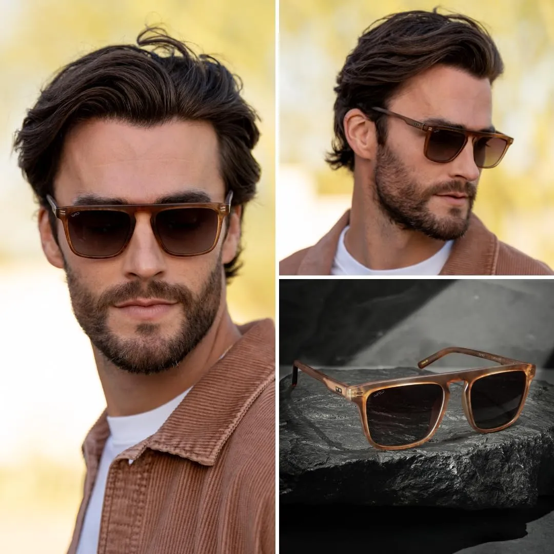 WMP Eyewear - Men's Polarized Bold Geometric Flat Top, Key Hole Design, Acetate Frame Sunglasses