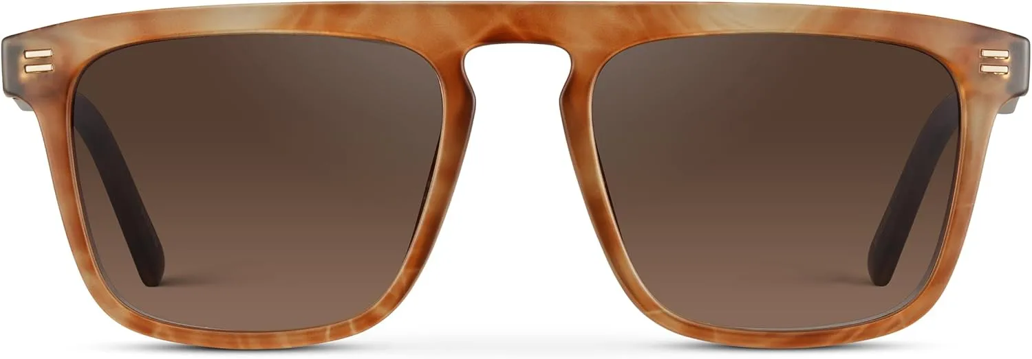 WMP Eyewear - Men's Polarized Bold Geometric Flat Top, Key Hole Design, Acetate Frame Sunglasses