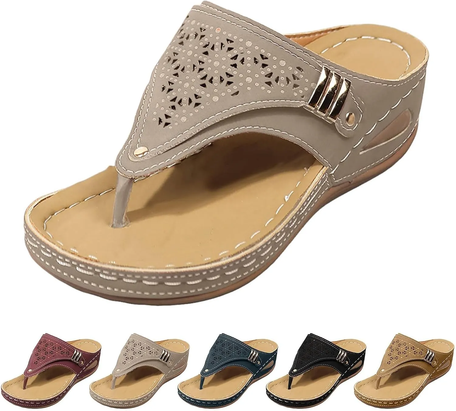 Women's Orthopedic Arch Support Wedge Sandals, Casual Platform Slip On Open Toe Sandals, Unisex-Adults