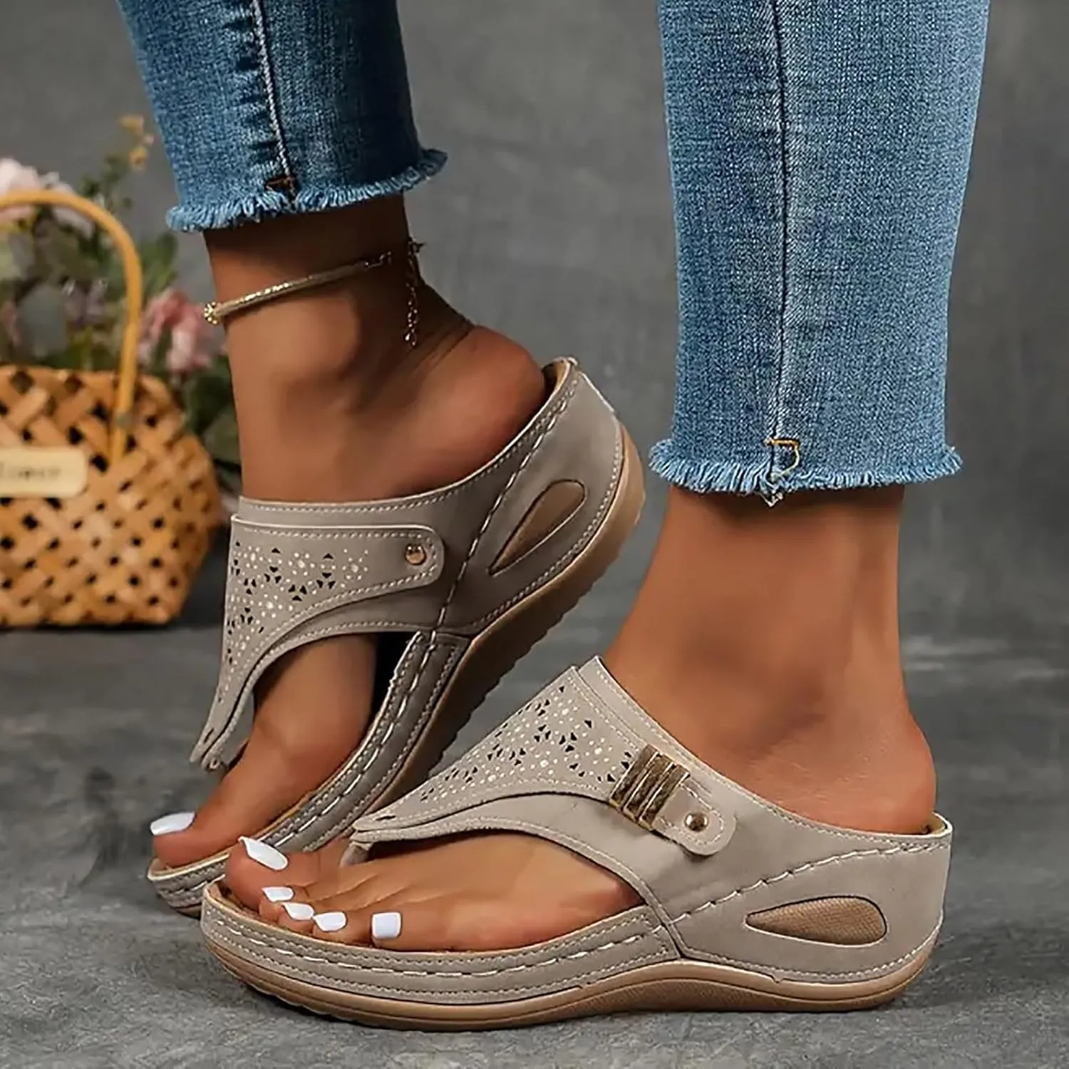Women's Orthopedic Arch Support Wedge Sandals, Casual Platform Slip On Open Toe Sandals, Unisex-Adults
