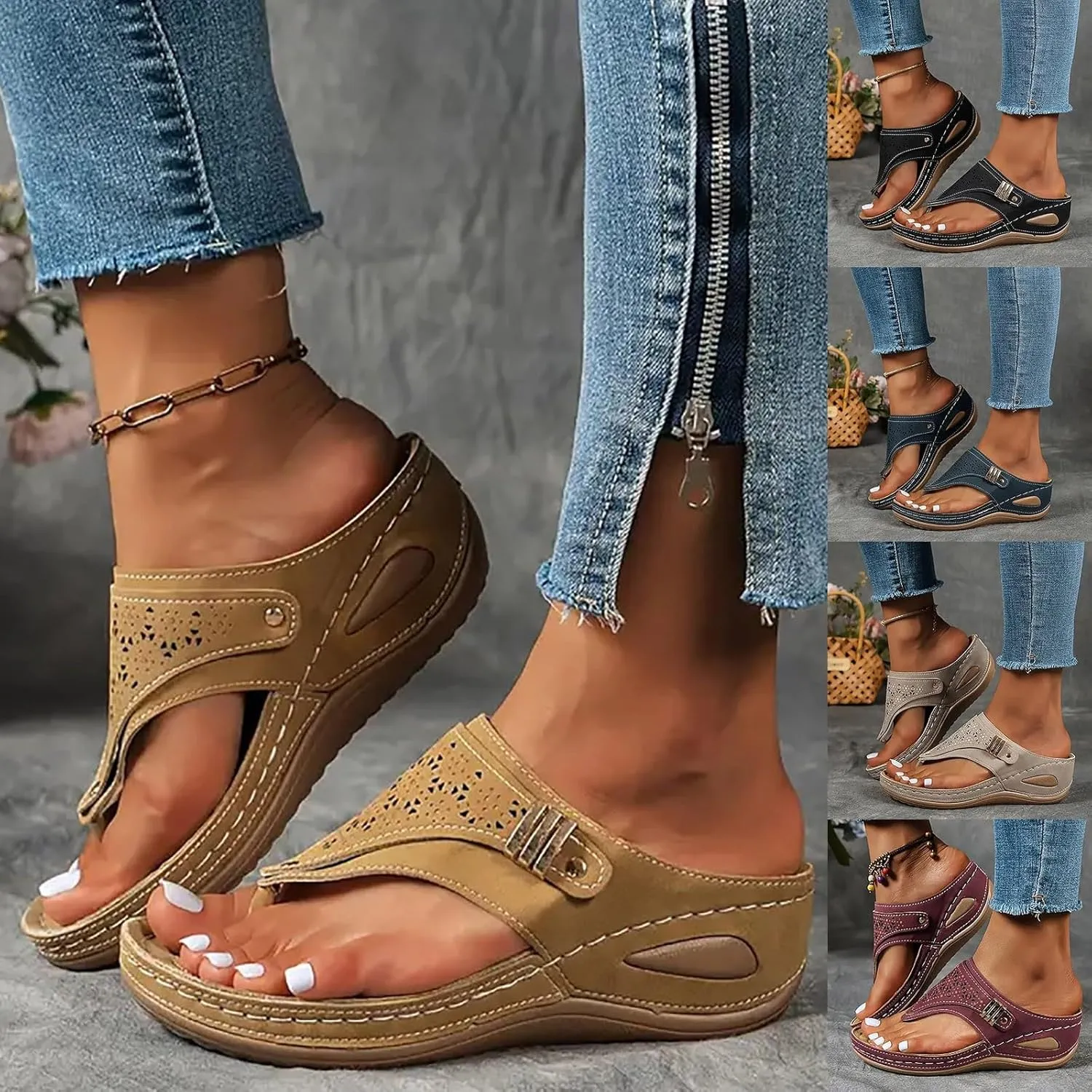 Women's Orthopedic Arch Support Wedge Sandals, Casual Platform Slip On Open Toe Sandals, Unisex-Adults