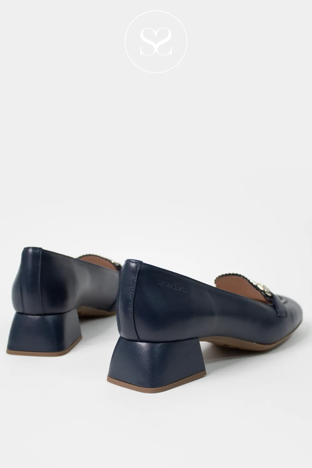 WONDERS D-1221 NAVY LEATHER BLOCK HEEL LOAFERS